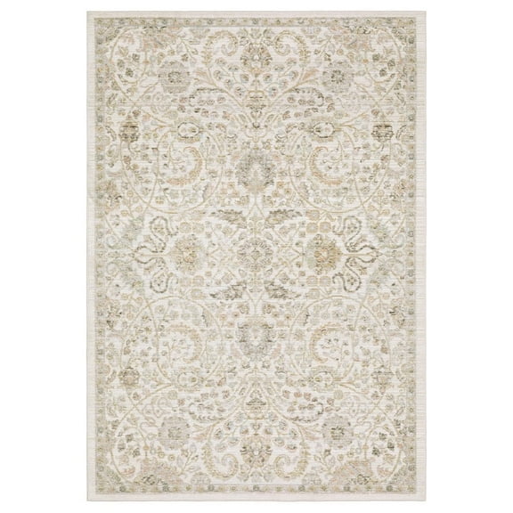Oriental Weavers Cavett Vintage Inspired Ivory/Gold Area Rug, 9'10" x 13', Stain Resistant, Family and Pet Friendly