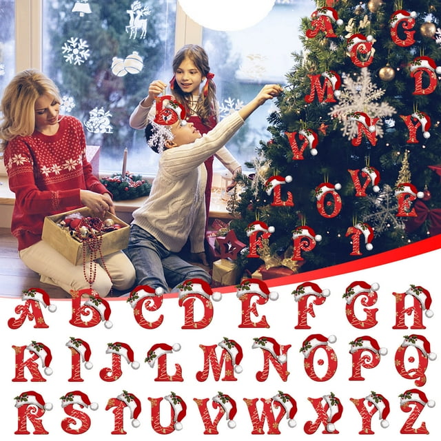 Fiudx Adornos Navideños con 26 Letras, Juego de Colgantes Acrílicos Personalizados, Decoración Diy de Colores Brillantes, Resistentes y Ligeros, Multiusos para El Hogar, La Oficina, La Escuela y Las