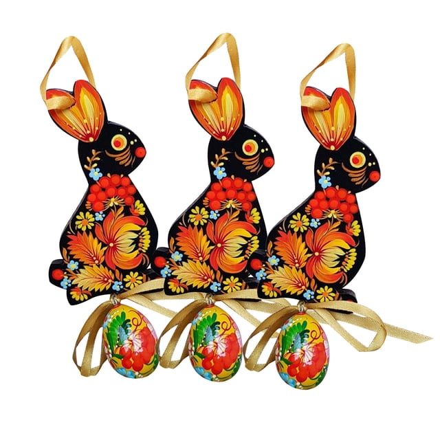 LSLJS Wooden Hanging Easter Tree Decoration -Laser Cut -Egg Rabbits Bunny Cute, Decorative Hanging Ornaments