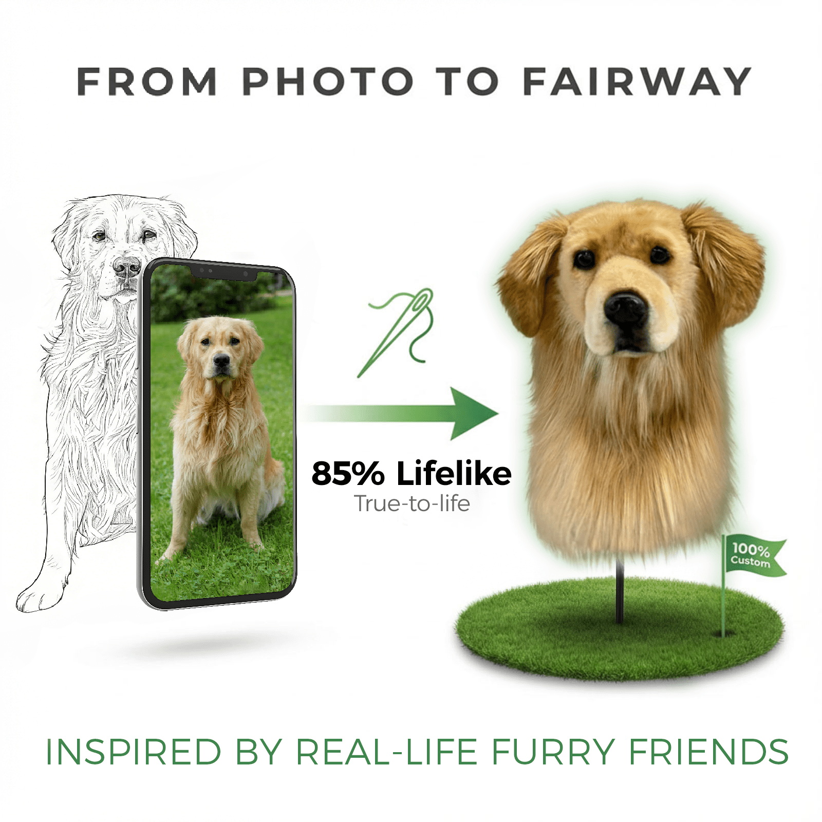 Golden Retriever Golf Club Headcover, Dog Golf Driver & Woods Club Cover, Golden Dog Golf Head Cover