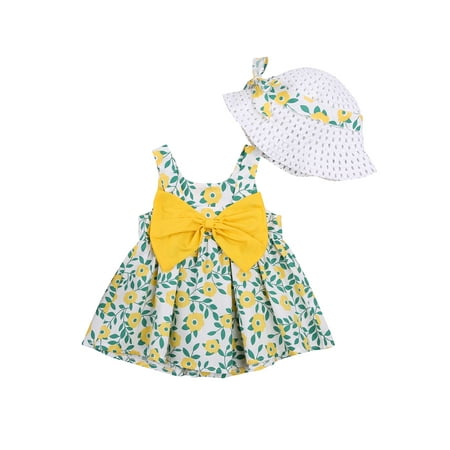 

Livingsenburg Kids Girls Outfit Set Sleeveless Floral Dress Hat Set
