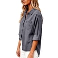 thumbnail image 4 of Women's Denim Button Down Long Sleeve Jean Shirt Casual Chest Pocket Tops Lightweight Fall Winter Clothes Gray 2XL, 4 of 8