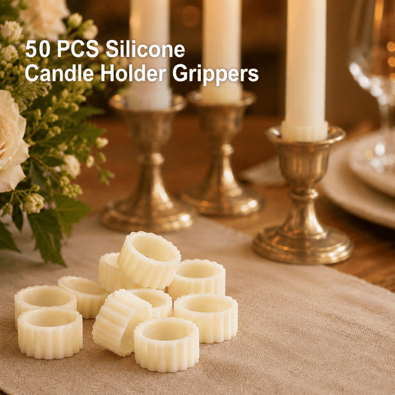 MORAVE 50 Pack White Silicone Taper Candle Grippers, Non-Slip Candle Peg Holders for Wedding Festival Home Decor & Gift Making