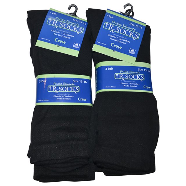 Black Diabetic Socks for Men XL Socks Mens 13-16 Non Binding Crew Socks