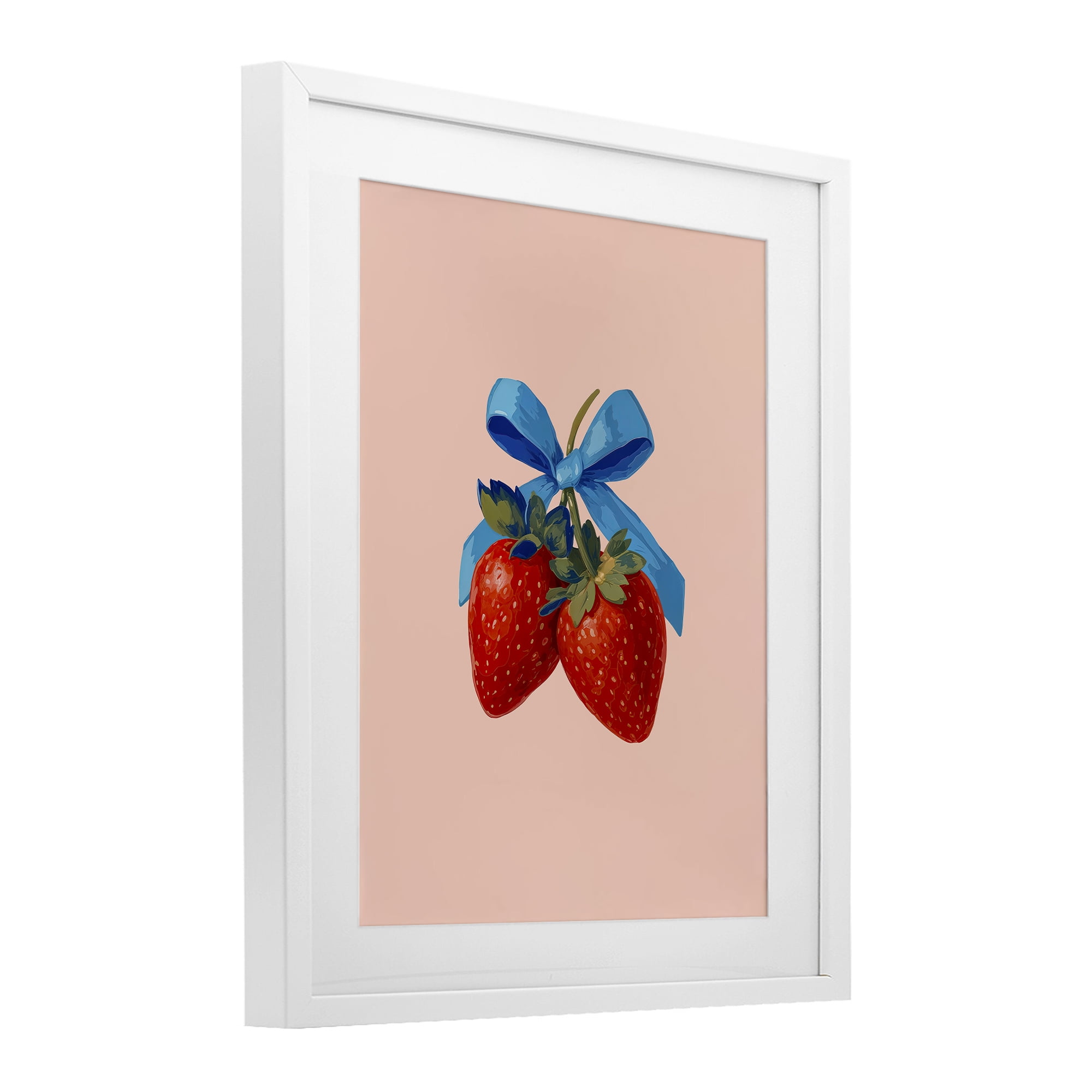 Stupell Industries Strawberry Pair with Blue Bow White Framed Print Under Glass, design by Imagine It Images