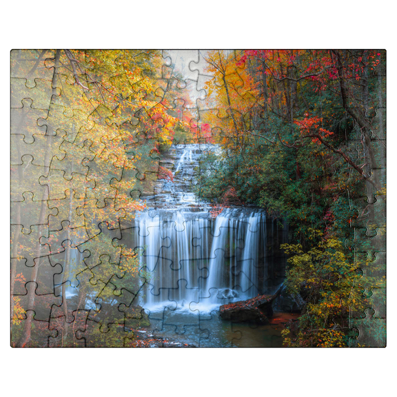 MyPuzzle - Autumn Waterfall Surrounded By Vibrant Foliage - Premium 100 Piece Jigsaw Puzzle for Adults