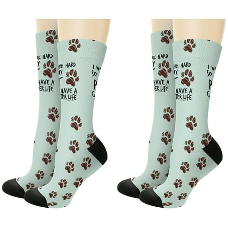 

ThisWear Dog Lover Gifts for Men I Work Hard So My Pit Can Have A Better Life Paw Print 2-Pairs Novelty Crew Socks