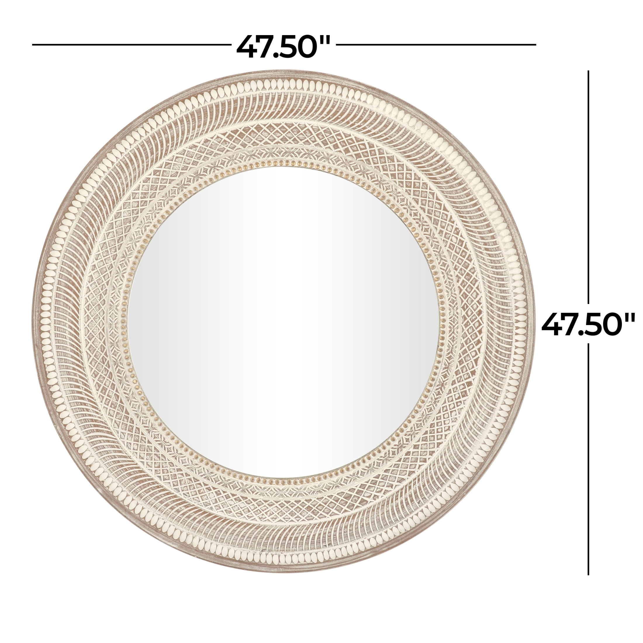 DecMode 48" x 48" Brown Handmade Intricately Carved Geometric Wall Mirror with Bohemian Patterns