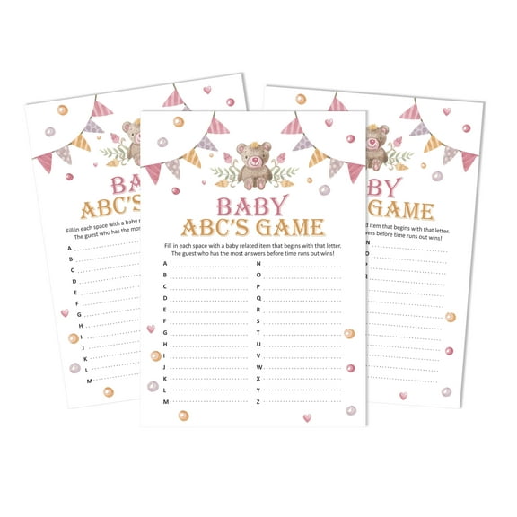 Inkdotpot 50 BabyAlphabetABCGameParty Baby Shower Game Gender Neutral Teddy Bear Supplies