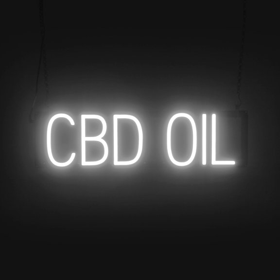 SpellBrite CBD OIL LED Sign for Business. 23.4" x 6.3" White CBD OIL Sign Has Neon Sign Look With Energy Efficient LED Light Source. Visible from 500+ Feet, 8 Animation Settings.