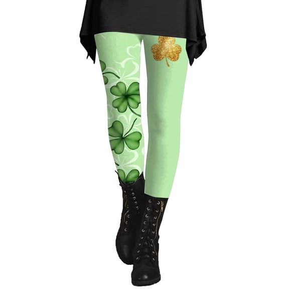 Shadoumai St Patricks Day Leggings for Women, Plus Size Leggings, Shamrock St Patricks Day Yoga Green Pants Bottoms Womens Blue