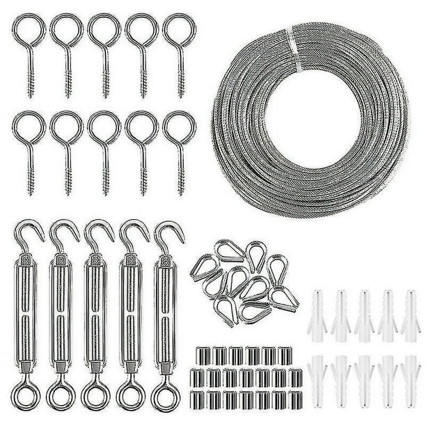 Kit para colgar cuerda de acero inoxidable, alambre de jardín/kit para colgar cables/rollo de valla de luces de hadas para exteriores (30 m)