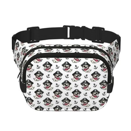 Kdxio DOG IS WEARING PIRATE COSTUME Crossbody Double Layer Waist Bag Belt Bag for Unisex Fanny Pack Fashion Waist Packs for Hiking Running Shopping Traveling