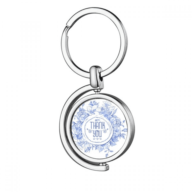 Patron de flores plantas rosas azules Rotating keychain Metal Keyring Holder