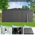 thumbnail image 4 of AECOJOY 14' x 12' Outdoor Storage Shed with Lockable Door Patio Metal Garden Storage Building in Dark Gray for Outside, 4 of 7