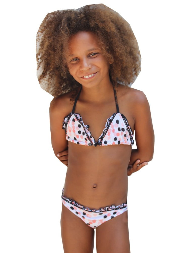 Black toddlers girl in bikinis Azul Swimwear Azul Girls Pink Black Dot Save My Spot Triangle 2 Pc Swimsuits Walmart Com Walmart Com