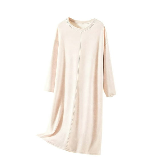 FRSASU Nightgowns for Women Long Sleeve Nightshirts Loose V Neck Sleepshirts Solid Color Casual Soft Warm Homewear Sleep Dress Pink