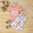 thumbnail image 4 of CAICJ98 Newborn Baby Girls Fall Clothes Summer Outfits Mommy is My Bestie Letter Print Short Sleeve Romper Floral Pants Headband Set Infant Outfits for Girls (Pink,6-12 Months), 4 of 7
