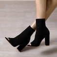 thumbnail image 2 of Dress Boots for Women Open Peep Toe Chunky Block High Heel Slip on Socks Mid Calf Short Ankle Booties Sandals, 2 of 5