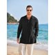 thumbnail image 1 of QUTETN Men's Linen Henley Shirts Long Sleeve Collarless T-Shirts Longline Kurta Beach Shirts with Pocket, 1 of 4