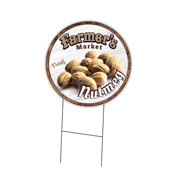 SignMission Corrugated Plastic Sign With Double Sided Image 24" Circular - Farmer's Market Nutmeg | Coroplast Yard Sign With Stake |  Made in the USA