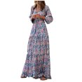 thumbnail image 1 of Vestido largo suelto con cuello en V y estampado de manga larga informal a la moda para mujer Pompotops hdfakjf6614, 1 of 8