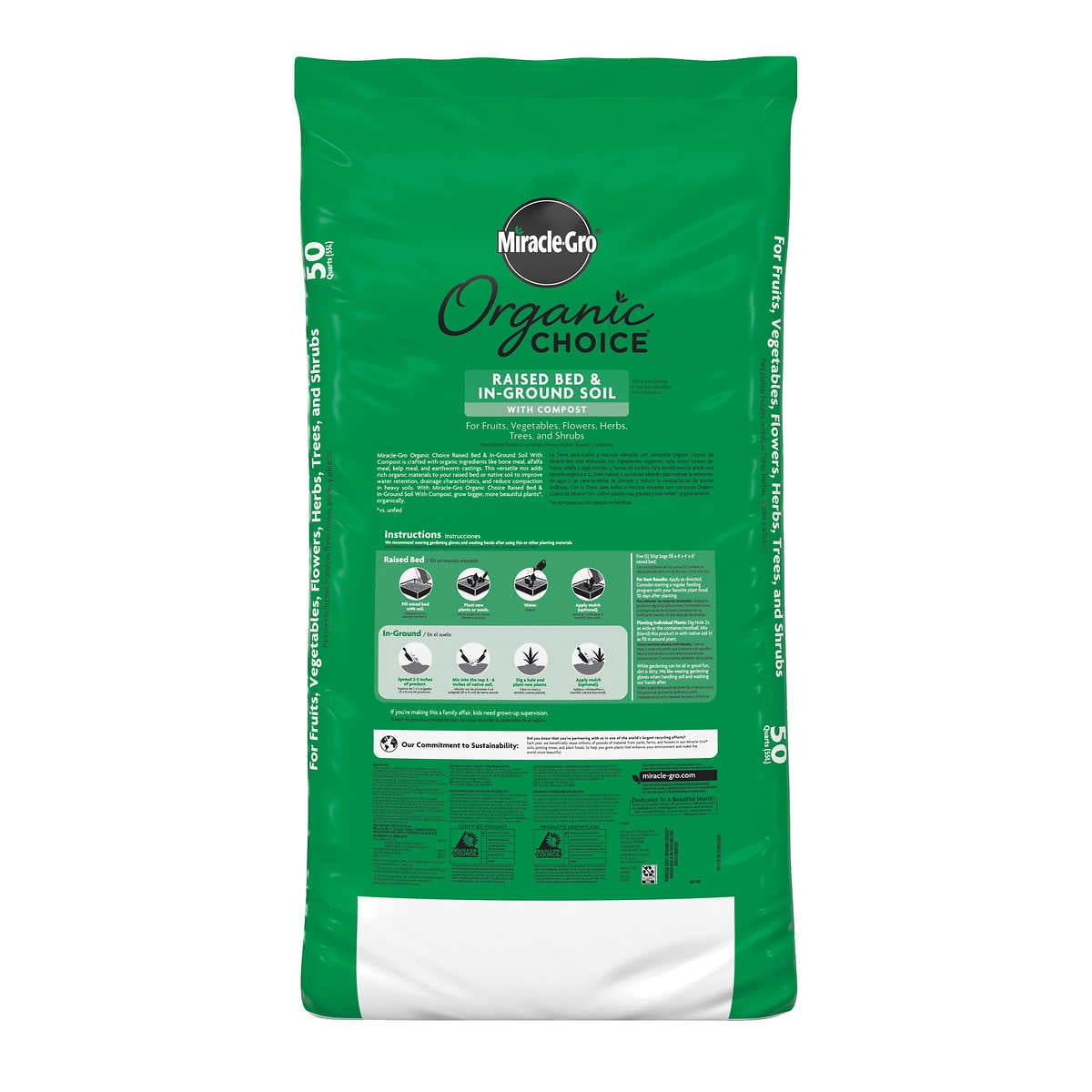 Miracle-Gro Organic Choice, Raised Bed & In-Ground Soil with Compost, 50 Quart