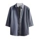 thumbnail image 2 of Blusa y camisa de manga corta con cuello alto para hombre, informal, de color liso, con botones y bolsillo, de poliéster., 2 of 3