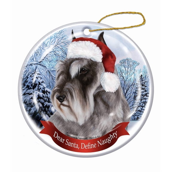 Holiday Pet Gifts Schnauzer (Un-Cropped) Santa Hat Dog Porcelain Ornament