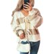 thumbnail image 1 of Chaqueta de Punto Holgada Informal con Cuello en V y Larga para Mujer, Cárdigan de Punto con Cordones y Rayas en Contraste. Caqui S, 1 of 9