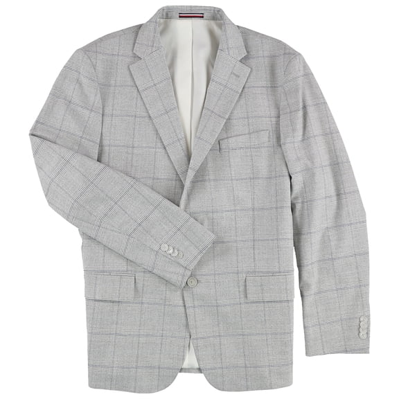 Tommy Hilfiger Mens Plaid Two Button Blazer Jacket, Grey, 44 Regular
