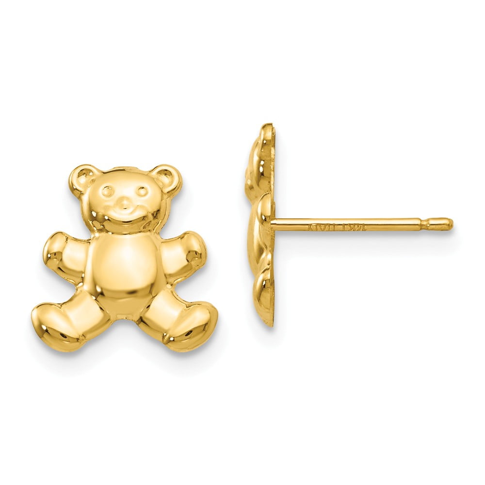 FB Jewels Solid 14K Yellow Gold Teddy Bear Post Earrings