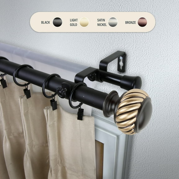Domovina Globe 1" Double Curtain Rod-Color:Black,Size:28-48"