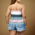 thumbnail image 3 of cocolona Womens Plus Size Tube Tops Summer Casual Color Block Strapless Bandeau Tank Tops Sleeveless Shirts, 3 of 6