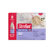 SlimFast High Protein Shake Meal Replacement Shake, Vanilla Cream, 11 Fl Oz Bottle, 8 Pack