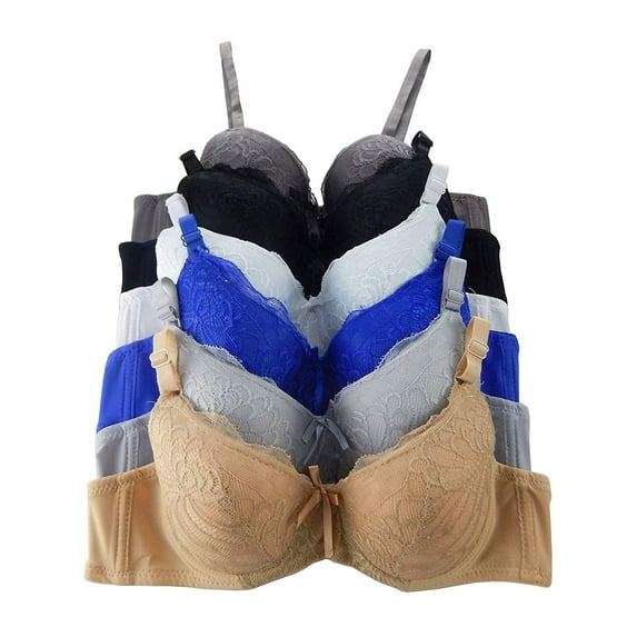 Iheyi 6 Packs Women Full Cup Gentle Push Up 30A 32A 34A 36A Bra (30A)