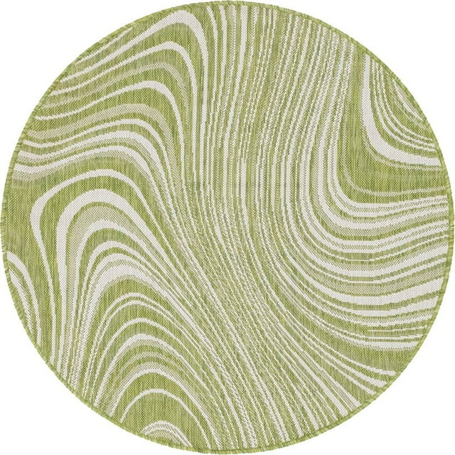 Unique Loom Outdoor Modern Stripes Area Rug 4' x 4' Round Green/Ivory
