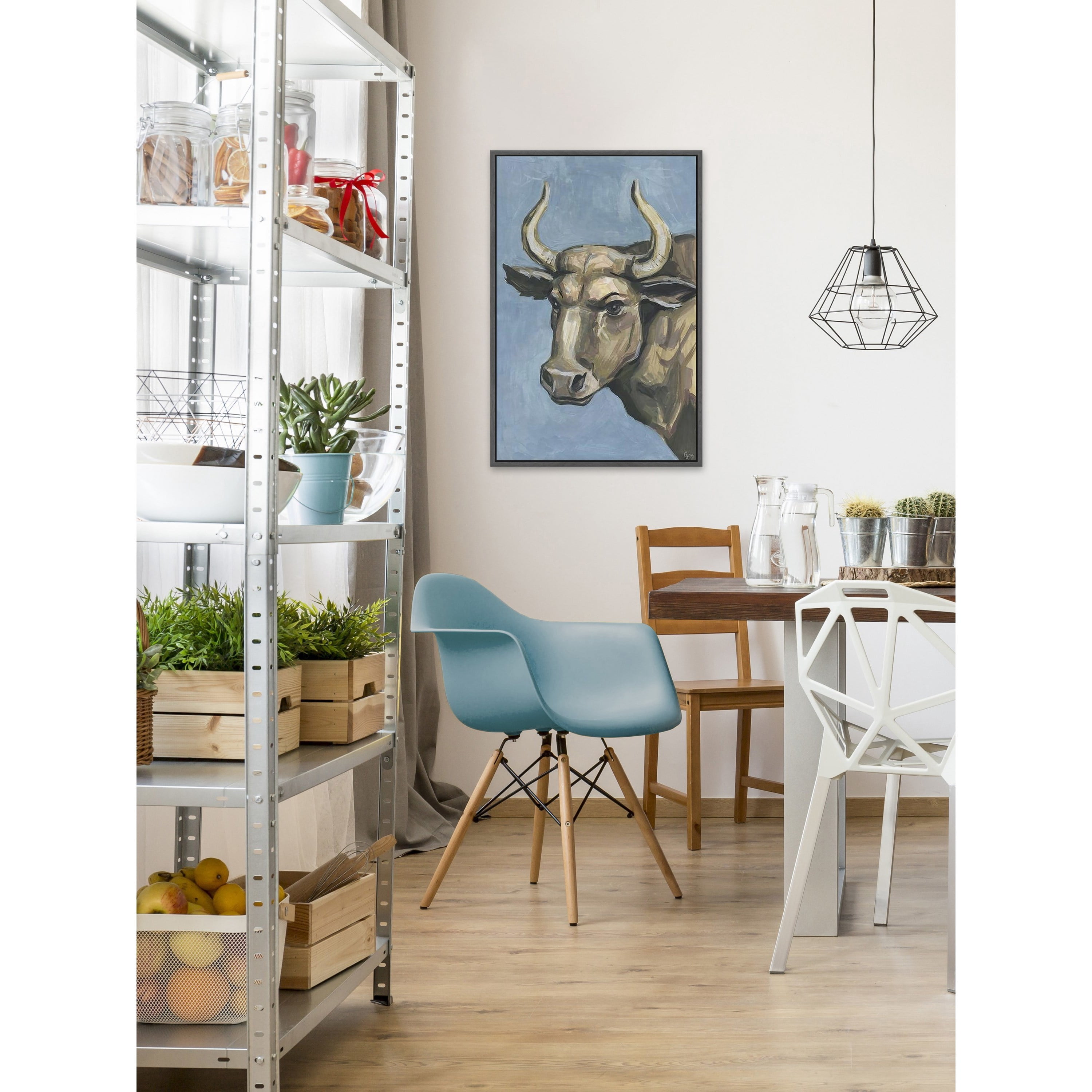 Bull Attitude Floater Framed Painting Print on Canvas
