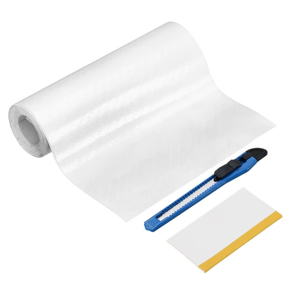 1 Set 6D Carbon Fiber Vinyl Wrap 3.94" x 5ft Self-Adhesive Car Sticker Waterproof Wrap Roll for DIY Decor Automotive Exterior Interior Protection with Scraper Tool, White