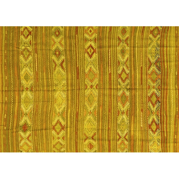Ahgly Company Machine Washable Indoor Rectangle Abstract Yellow Contemporary Area Rugs, 7' x 9'