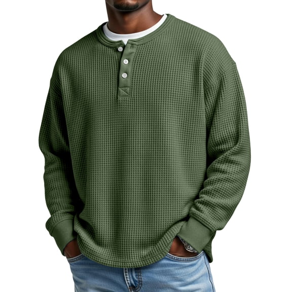 Men's and Big Men's Waffle Knit Long Sleeve Button Henley T-Shirts