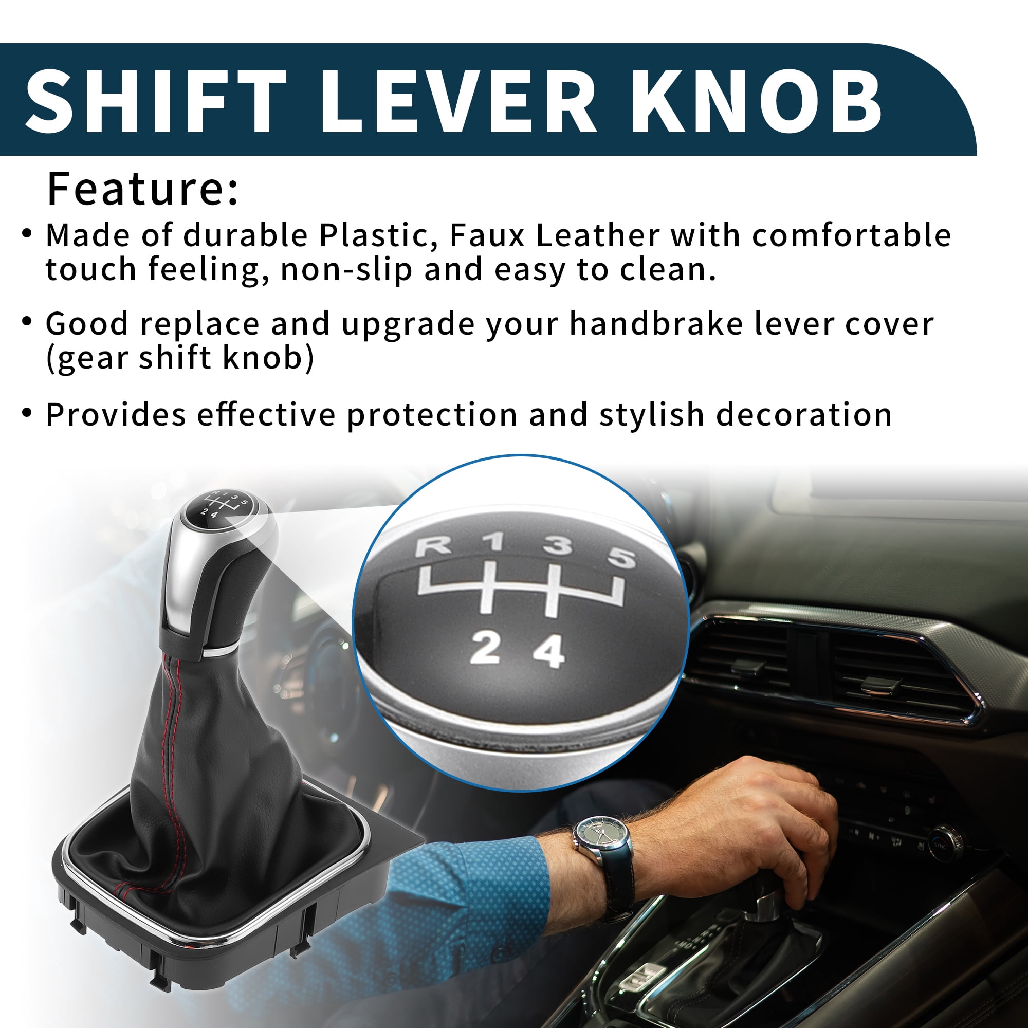 Unique Bargains Gear Shift Knob W/ Cover No.1K0711113CG 5 Speed Manual Stick Shifter Knob for VW Golf 07-09 Faux Leather