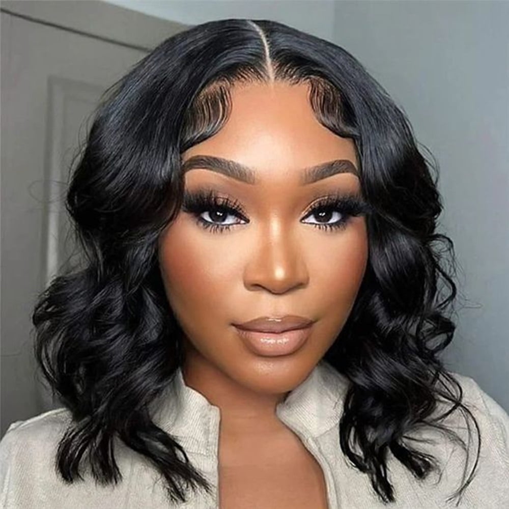 150 Density Body Wave Short Bob Wig Human Hair Pre Plucked Hair black 8 - 16 Inch T Middle Part Lace Bob Wigs for Women