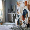 thumbnail image 2 of 72W by 72H Boho Mid Century Blue and Gold Shower Curtain Sets Modern Geometric Leaves Plant Neutral Minimalist Bathroom Curtain Decor with 12 Hooks Waterproof Fabric, 2 of 6