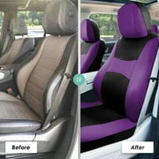 FH Group Universal Fit Cloth Car Seat Covers w/ Steering Cover & Belt Pads Full Set Purple