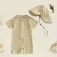 thumbnail image 2 of NIEWTR Baby Boy Swimsuit Long-Sleeve One Piece Zipper Toddler Bathing Suit with a Swim Cap(Yellow,2-3 Years), 2 of 7