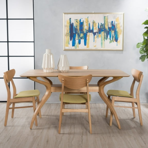 Noble House Ava Natural Oak Wood Green Tea 5 Piece Dining Set