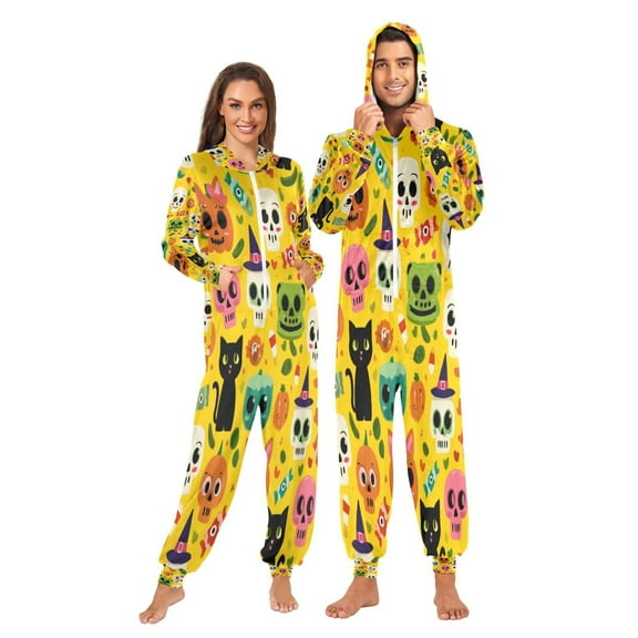 Onesie Jumpsuits For Men&Women Winter One Piece Zipper Pajamas Playsuit Cute Cartoon Skeletons