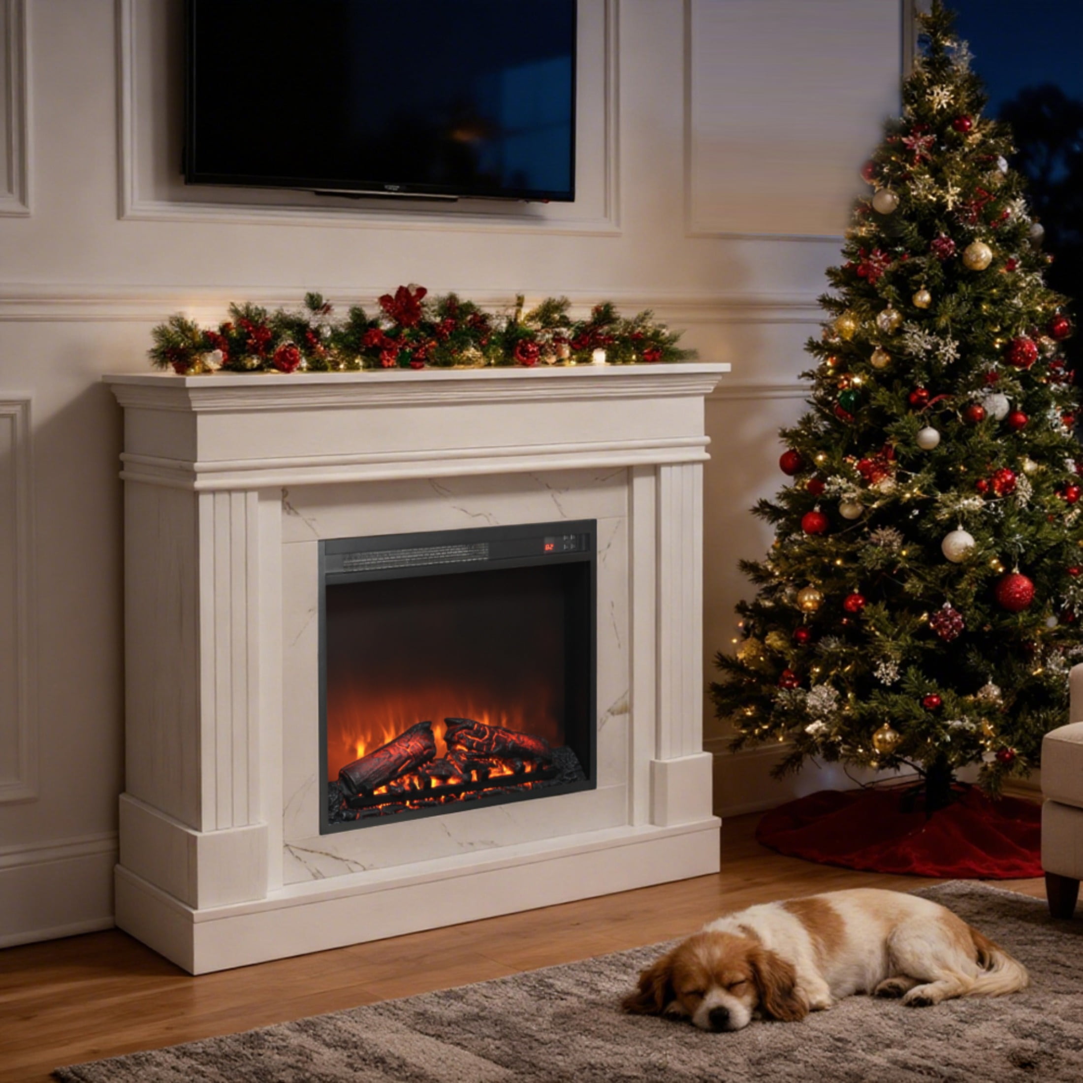 44" Electric Fireplace with Mantel for Living Room or Bedroom,23" Fireplace Insert Heater, Realistic Log and Flame Effect, Remote Control, Timer
