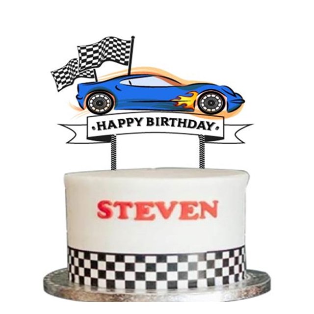 Set de fiesta con temática de carreras de autos, bandera de cumpleaños de carreras, inserción de tarjetas para pastel, decoración de globos para cumpleaños infantiles